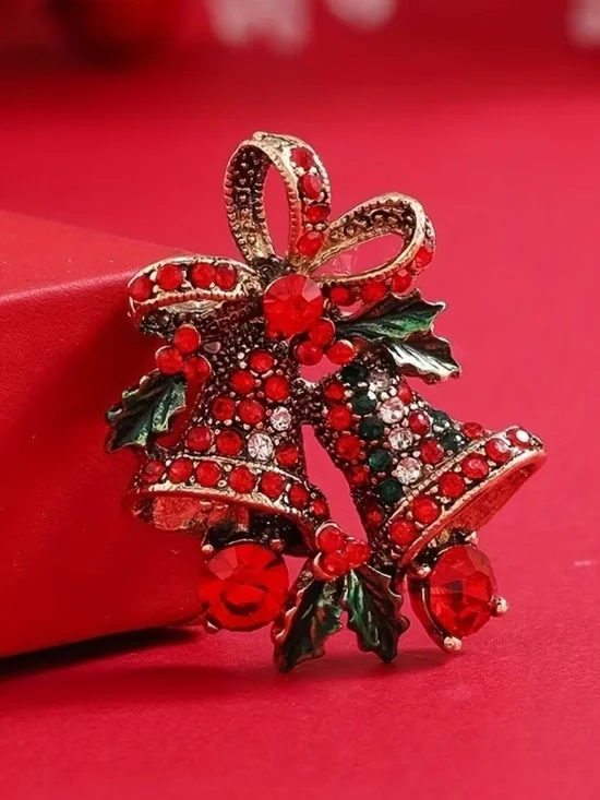 Festive Red and Green Crystal Bell Brooch gold tone - Women's Jewelry - Picture 4 of 5